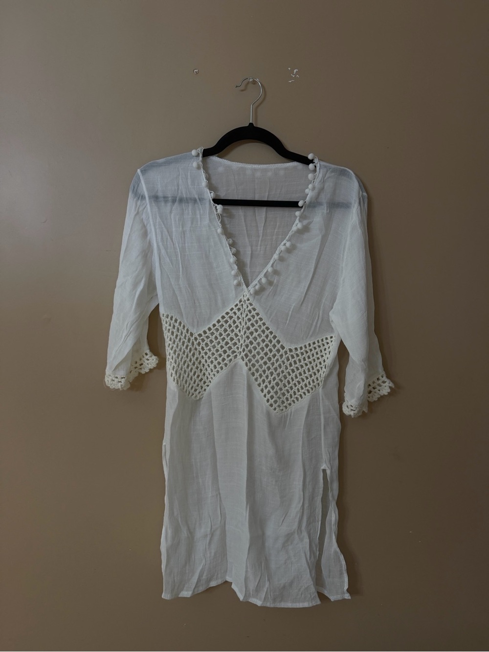 White Crochet Detail Tunic Cover-Up